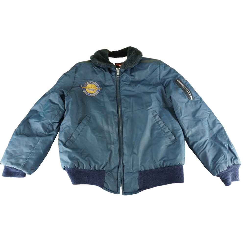Vtg Wear Guard Aviator Flight Bomber Jacket Mens M Blue Fur Collar Sherpa USA
